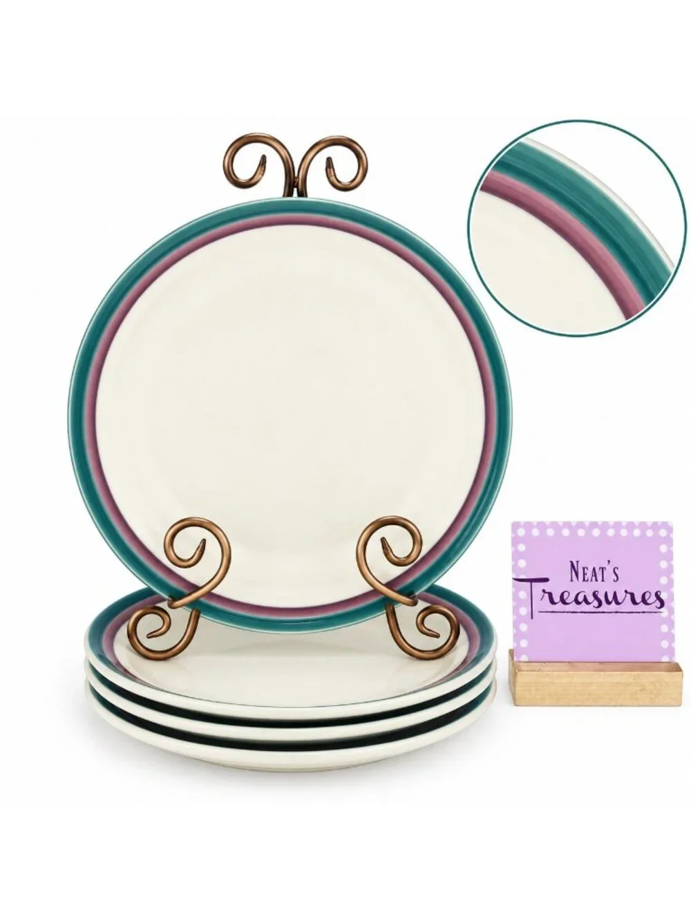 Pfaltzgraff JUNIPER Green Mauve Bands Stoneware 10